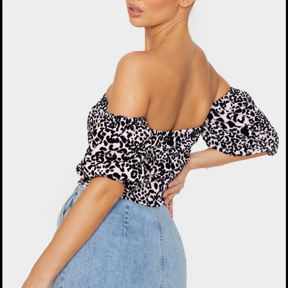 Dusty Pink Leopard Bardot Top - Picture 2 of 5